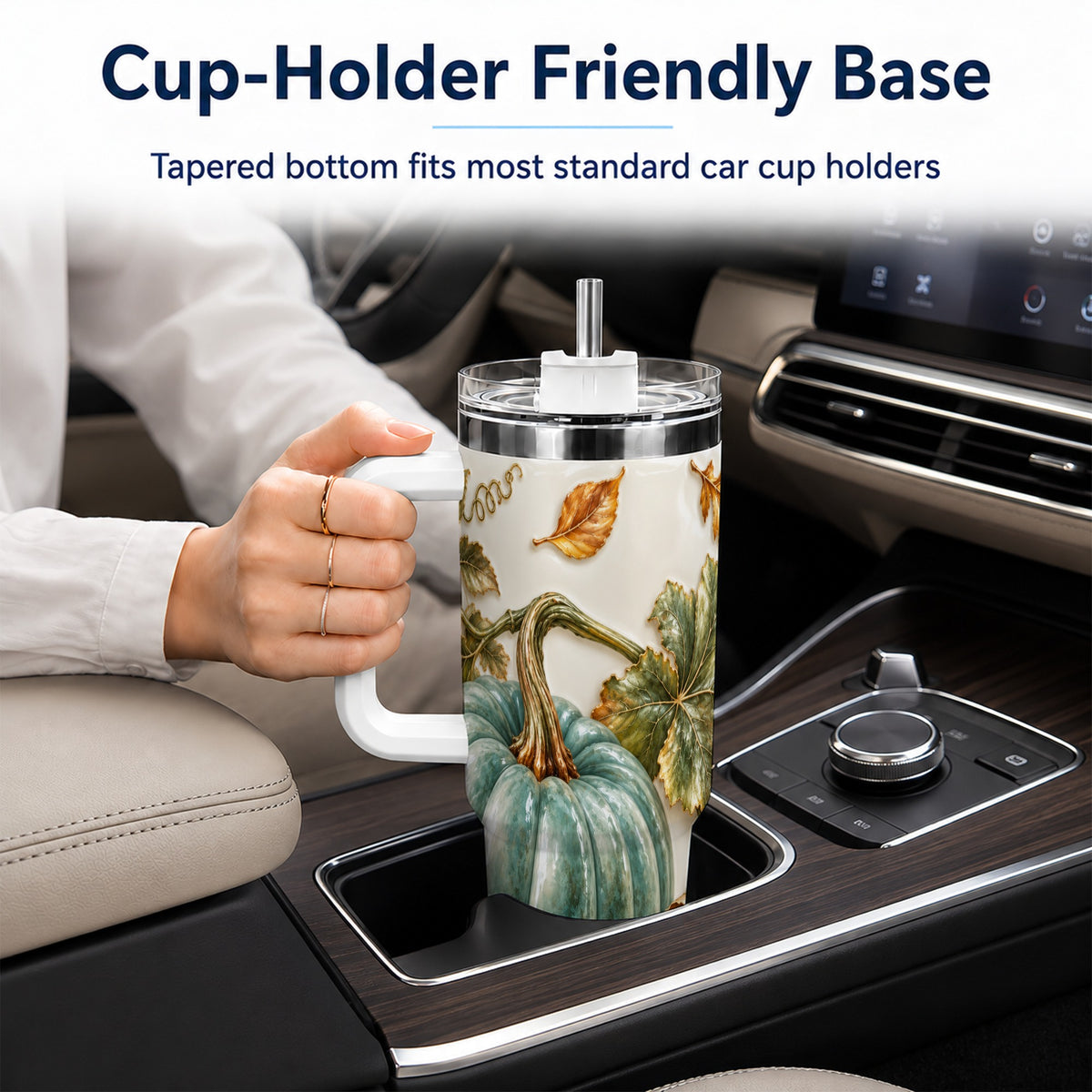 #pl[40oz|White] Soft Pumpkin 40oz Tumbler with Handle, Fall Stainless Steel Travel Cup