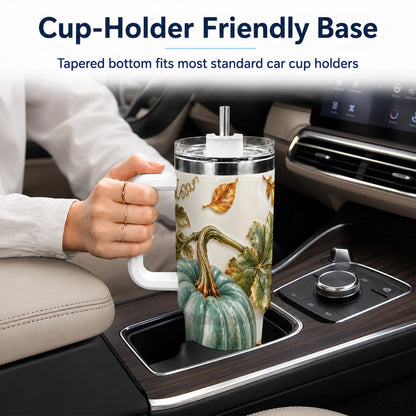 #pl[40oz|White] Soft Pumpkin 40oz Tumbler with Handle, Fall Stainless Steel Travel Cup