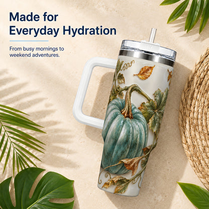 #pl[40oz|White] Soft Pumpkin 40oz Tumbler with Handle, Fall Stainless Steel Travel Cup