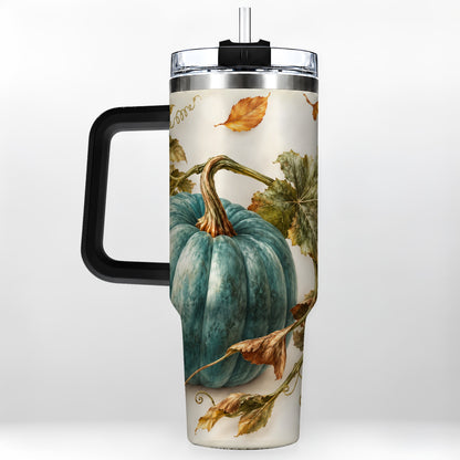 #pl[40oz|Black] Painterly Pumpkin 40oz Tumbler with Handle, Fall Stainless Steel Travel Cup