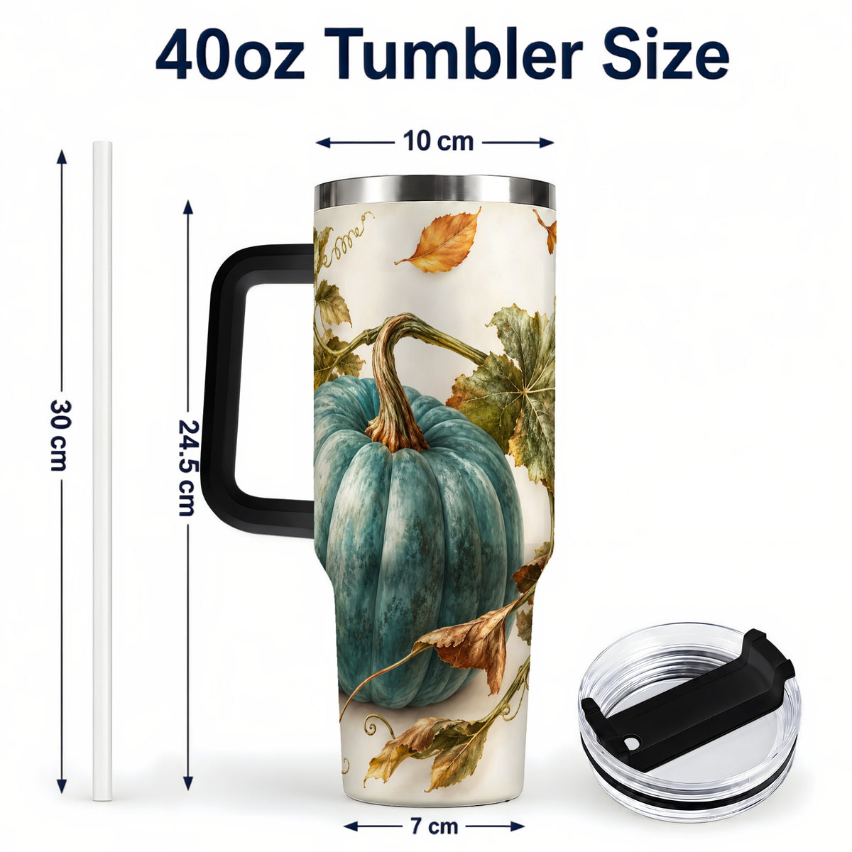 #pl[40oz|Black] Painterly Pumpkin 40oz Tumbler with Handle, Fall Stainless Steel Travel Cup