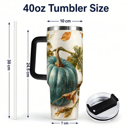 #pl[40oz|Black] Painterly Pumpkin 40oz Tumbler with Handle, Fall Stainless Steel Travel Cup