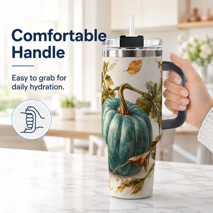 #pl[40oz|Black] Painterly Pumpkin 40oz Tumbler with Handle, Fall Stainless Steel Travel Cup