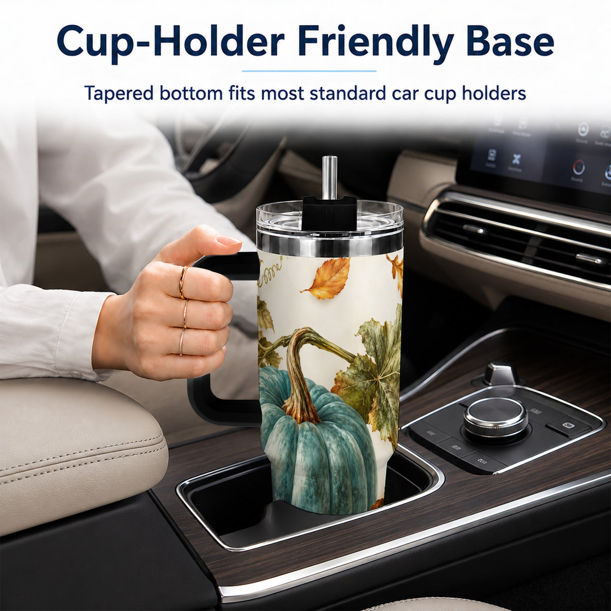 #pl[40oz|Black] Painterly Pumpkin 40oz Tumbler with Handle, Fall Stainless Steel Travel Cup