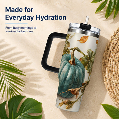 #pl[40oz|Black] Painterly Pumpkin 40oz Tumbler with Handle, Fall Stainless Steel Travel Cup
