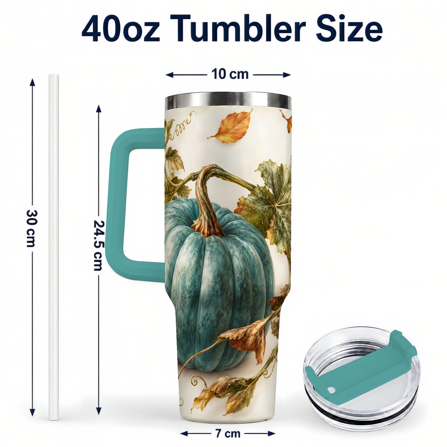 #pl[40oz|Green] Painterly Pumpkin 40oz Tumbler with Handle, Fall Stainless Steel Travel Cup