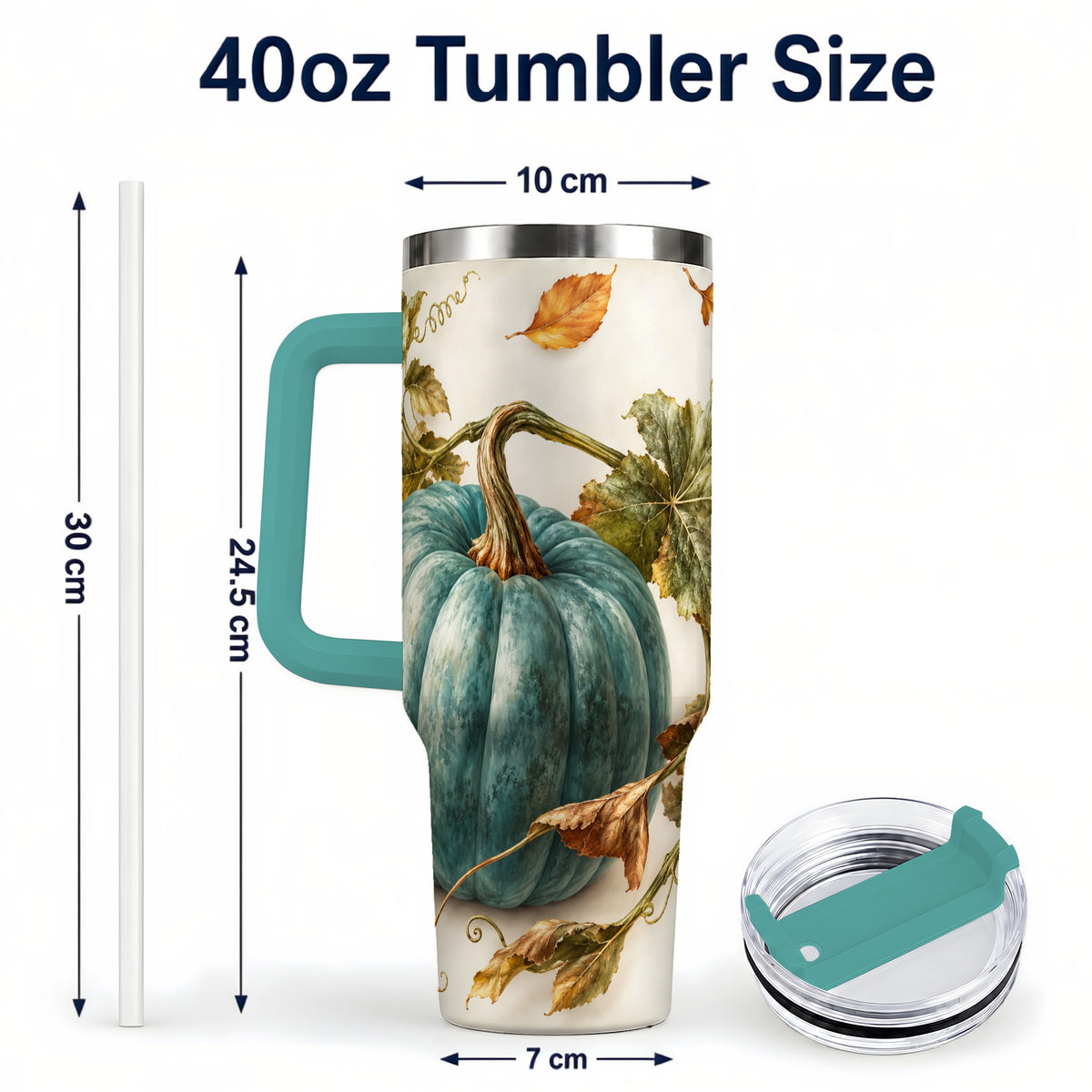 #pl[40oz|Green] Painterly Pumpkin 40oz Tumbler with Handle, Fall Stainless Steel Travel Cup