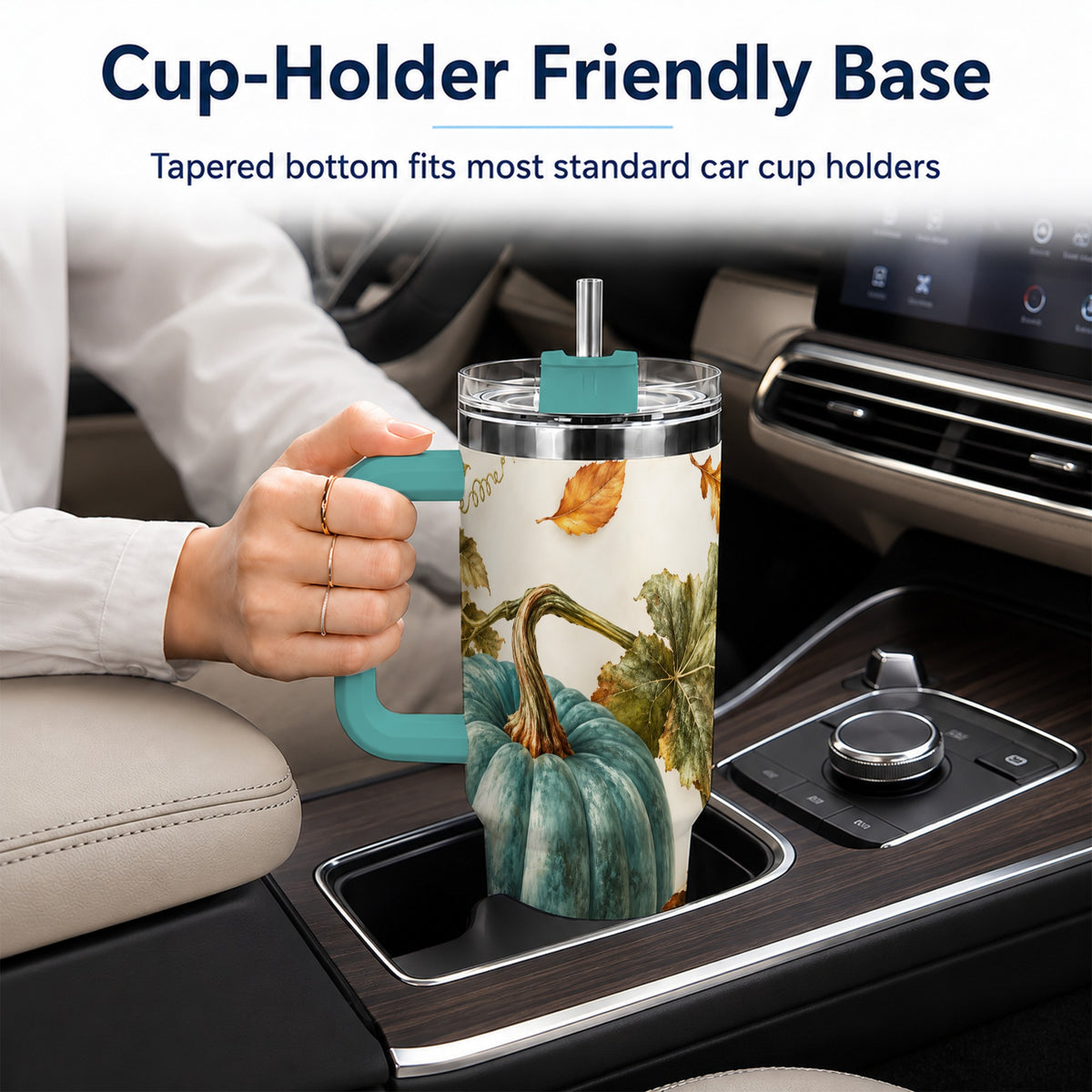 #pl[40oz|Green] Painterly Pumpkin 40oz Tumbler with Handle, Fall Stainless Steel Travel Cup
