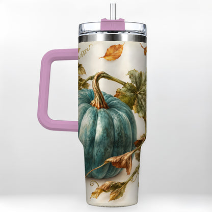 #pl[40oz|Pink] Painterly Pumpkin 40oz Tumbler with Handle, Fall Stainless Steel Travel Cup