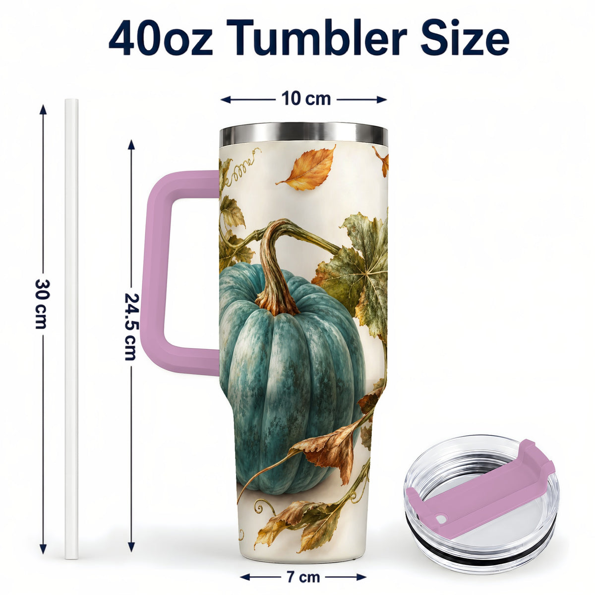 #pl[40oz|Pink] Painterly Pumpkin 40oz Tumbler with Handle, Fall Stainless Steel Travel Cup