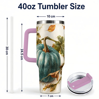#pl[40oz|Pink] Painterly Pumpkin 40oz Tumbler with Handle, Fall Stainless Steel Travel Cup