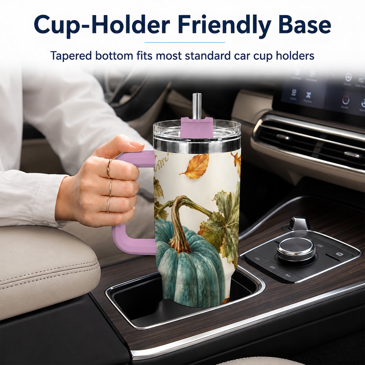 #pl[40oz|Pink] Painterly Pumpkin 40oz Tumbler with Handle, Fall Stainless Steel Travel Cup