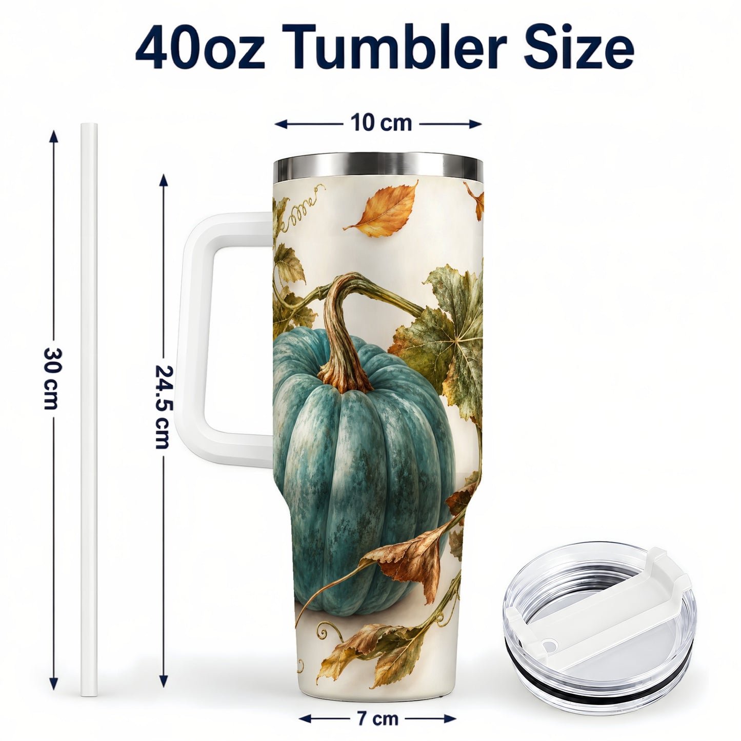 #pl[40oz|White] Painterly Pumpkin 40oz Tumbler with Handle, Fall Stainless Steel Travel Cup