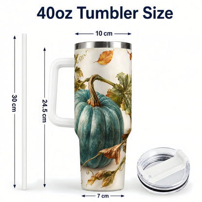 #pl[40oz|White] Painterly Pumpkin 40oz Tumbler with Handle, Fall Stainless Steel Travel Cup