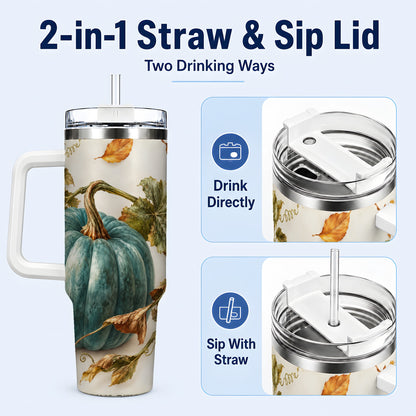 #pl[40oz|White] Painterly Pumpkin 40oz Tumbler with Handle, Fall Stainless Steel Travel Cup