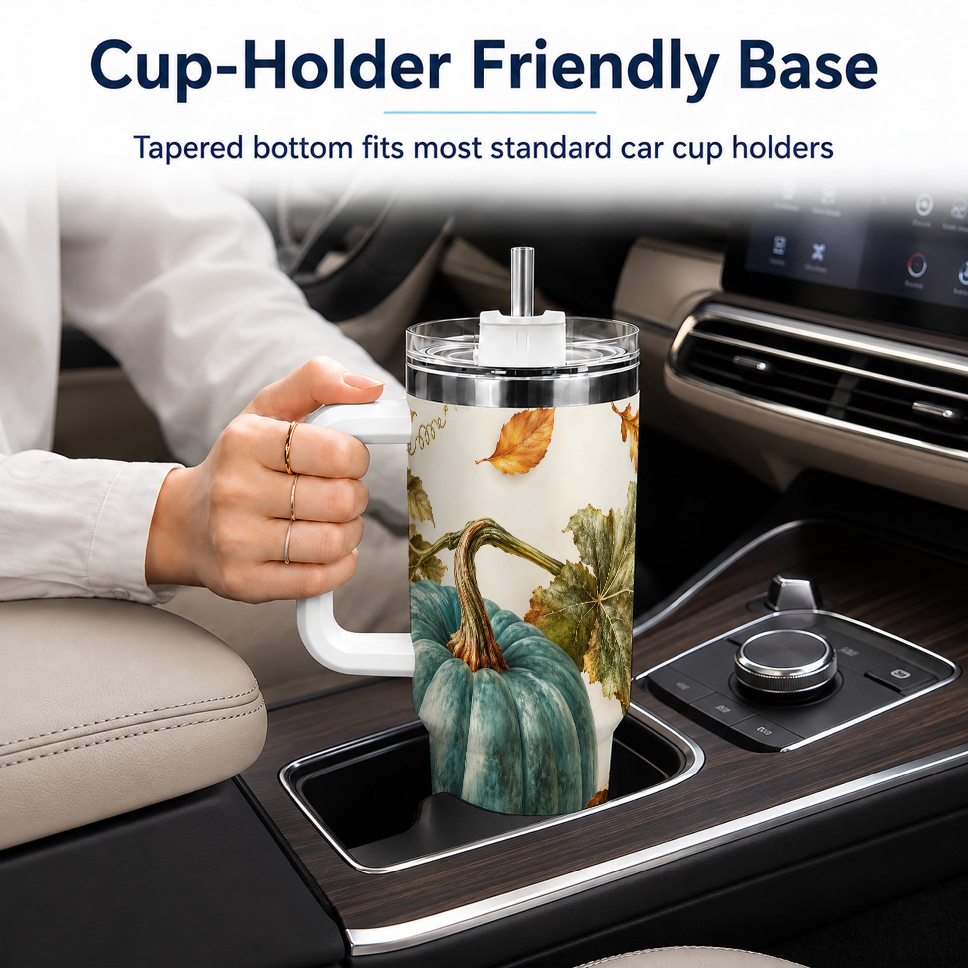 #pl[40oz|White] Painterly Pumpkin 40oz Tumbler with Handle, Fall Stainless Steel Travel Cup
