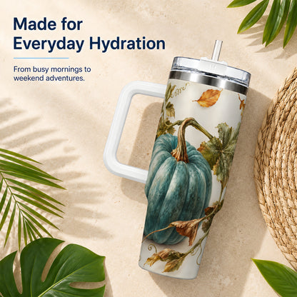 #pl[40oz|White] Painterly Pumpkin 40oz Tumbler with Handle, Fall Stainless Steel Travel Cup