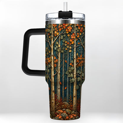 #pl[40oz|Black] Autumn Birch Forest 40oz Tumbler with Handle, Fall Travel Cup
