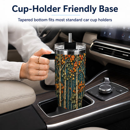#pl[40oz|Black] Autumn Birch Forest 40oz Tumbler with Handle, Fall Travel Cup