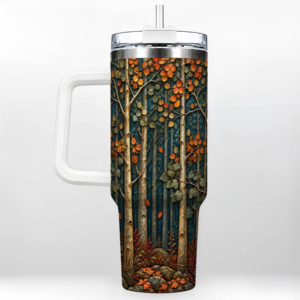 Autumn Birch Forest 40oz Tumbler with Handle, Fall Travel Cup