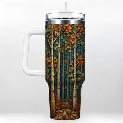 Autumn Birch Forest 40oz Tumbler with Handle, Fall Travel Cup