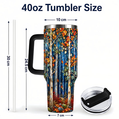 #pl[40oz|Black] Luminous Birch Forest 40oz Tumbler with Handle, Autumn Travel Cup