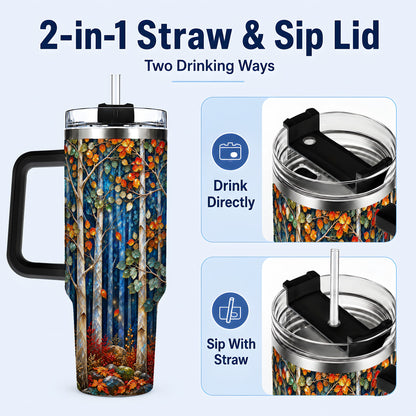 #pl[40oz|Black] Luminous Birch Forest 40oz Tumbler with Handle, Autumn Travel Cup