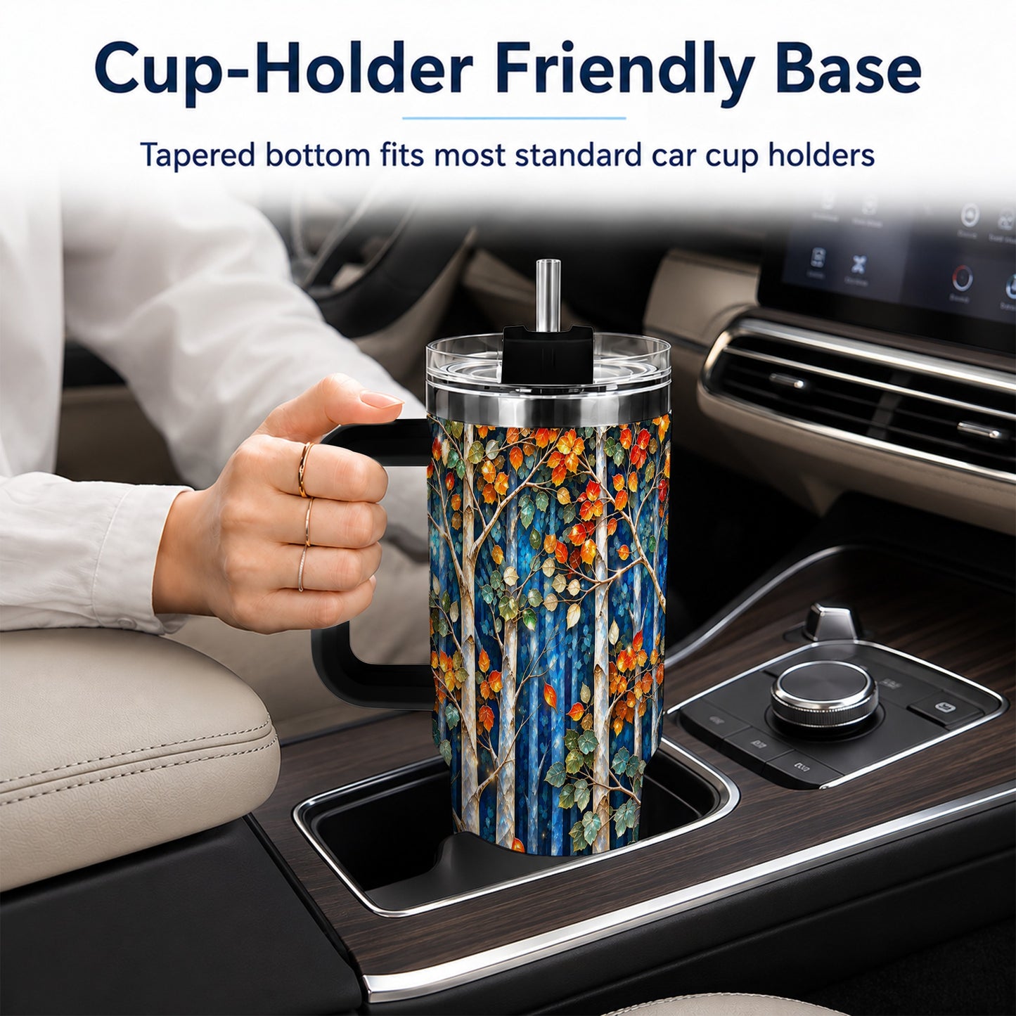 #pl[40oz|Black] Luminous Birch Forest 40oz Tumbler with Handle, Autumn Travel Cup