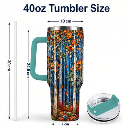 #pl[40oz|Green] Luminous Birch Forest 40oz Tumbler with Handle, Autumn Travel Cup