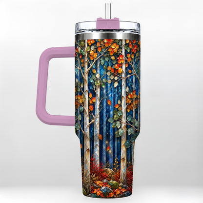#pl[40oz|Pink] Luminous Birch Forest 40oz Tumbler with Handle, Autumn Travel Cup