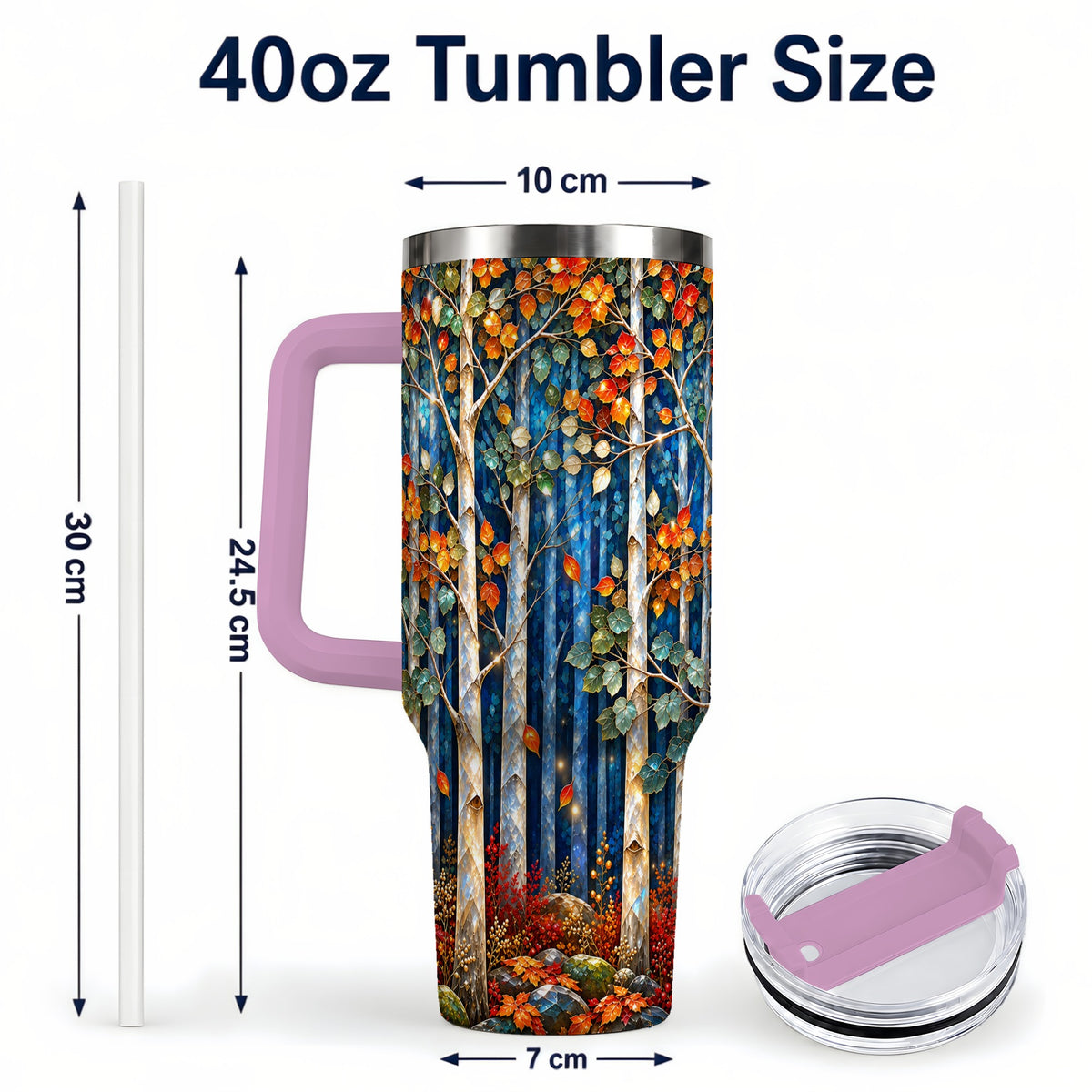 #pl[40oz|Pink] Luminous Birch Forest 40oz Tumbler with Handle, Autumn Travel Cup
