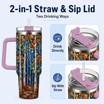 #pl[40oz|Pink] Luminous Birch Forest 40oz Tumbler with Handle, Autumn Travel Cup