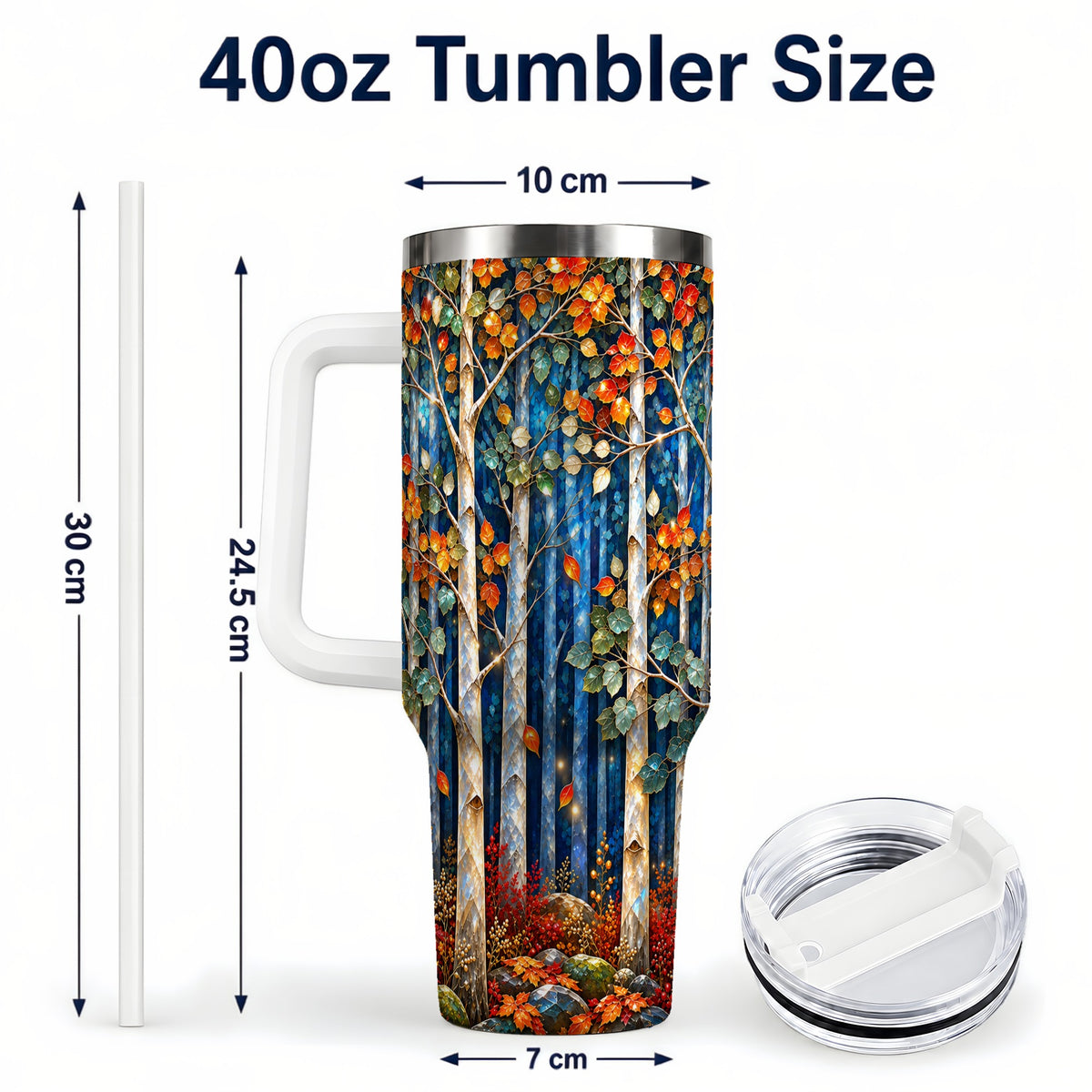 #pl[40oz|White] Luminous Birch Forest 40oz Tumbler with Handle, Autumn Travel Cup