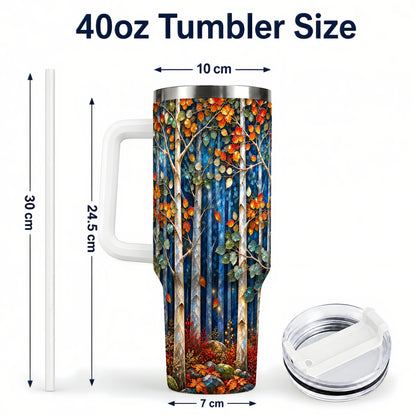 #pl[40oz|White] Luminous Birch Forest 40oz Tumbler with Handle, Autumn Travel Cup