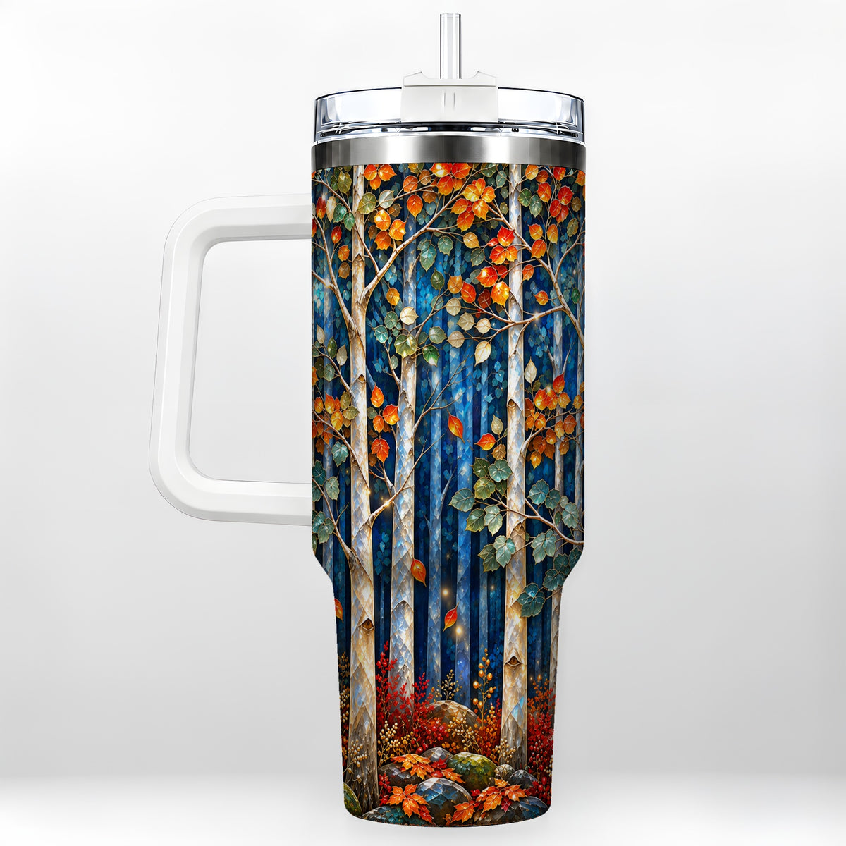 Luminous Birch Forest 40oz Tumbler with Handle, Autumn Travel Cup