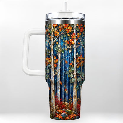 Luminous Birch Forest 40oz Tumbler with Handle, Autumn Travel Cup