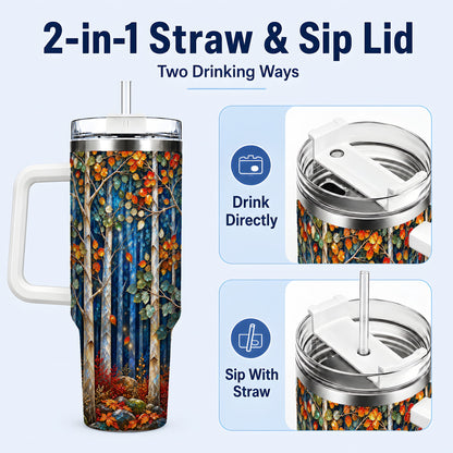 #pl[40oz|White] Luminous Birch Forest 40oz Tumbler with Handle, Autumn Travel Cup