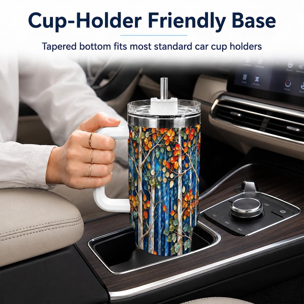 #pl[40oz|White] Luminous Birch Forest 40oz Tumbler with Handle, Autumn Travel Cup