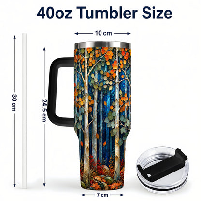 #pl[40oz|Black] Blue Birch Forest 40oz Tumbler with Handle, Autumn Travel Cup
