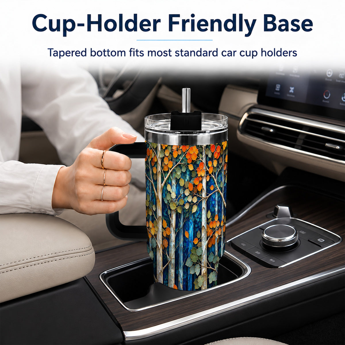 #pl[40oz|Black] Blue Birch Forest 40oz Tumbler with Handle, Autumn Travel Cup