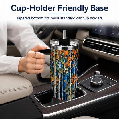 #pl[40oz|Black] Blue Birch Forest 40oz Tumbler with Handle, Autumn Travel Cup
