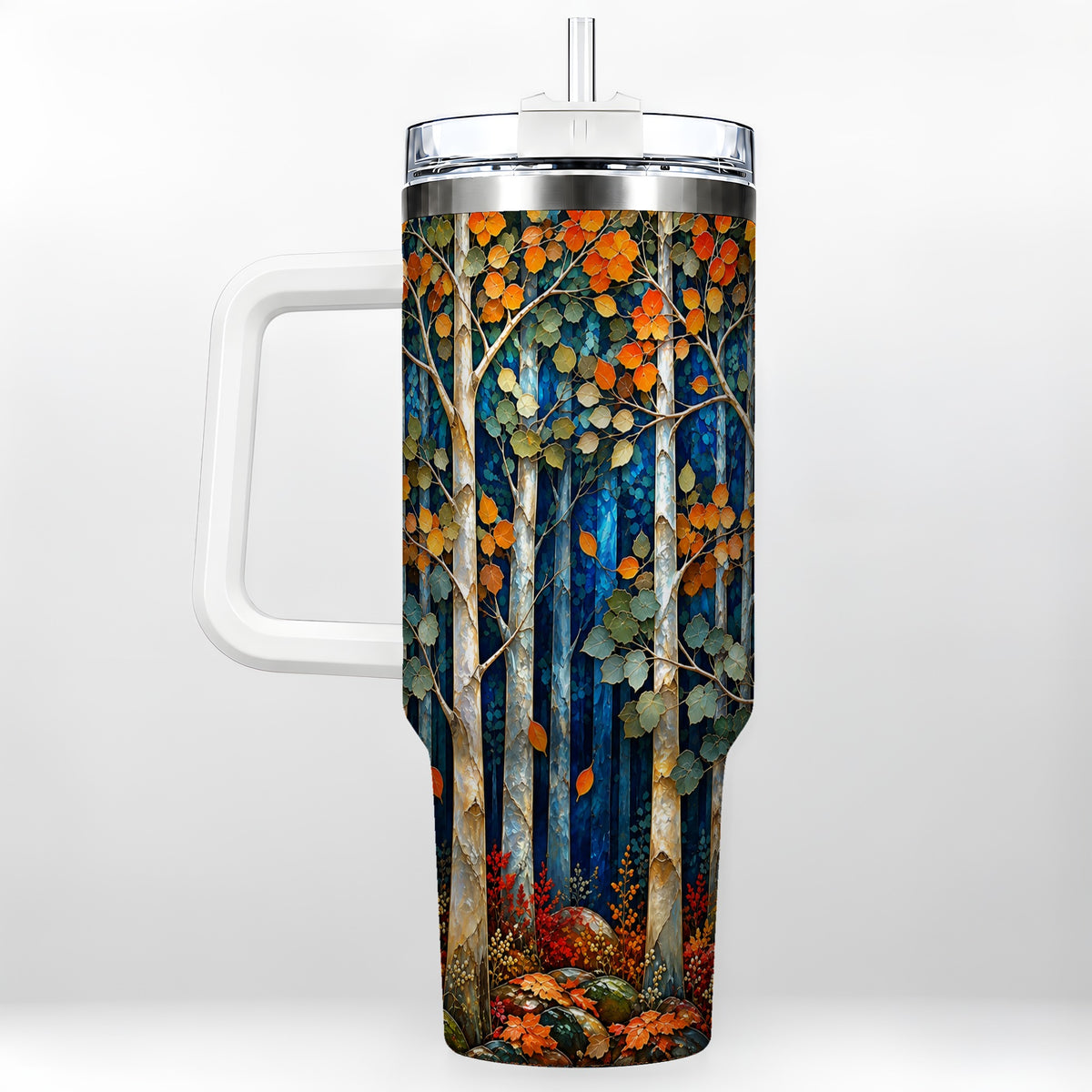 Blue Birch Forest 40oz Tumbler with Handle, Autumn Travel Cup