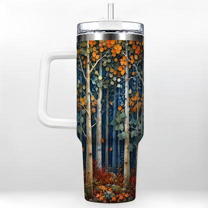 Painterly Birch Grove 40oz Tumbler with Handle, Autumn Travel Cup