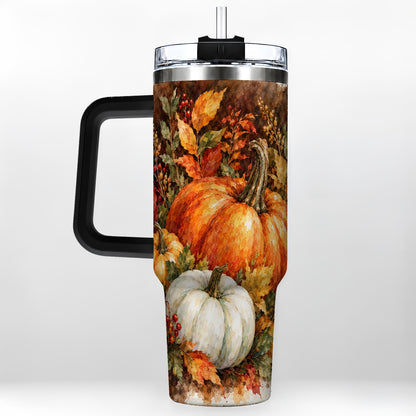 #pl[40oz|Black] Autumn Pumpkin Harvest 40oz Tumbler with Handle, Fall Travel Cup