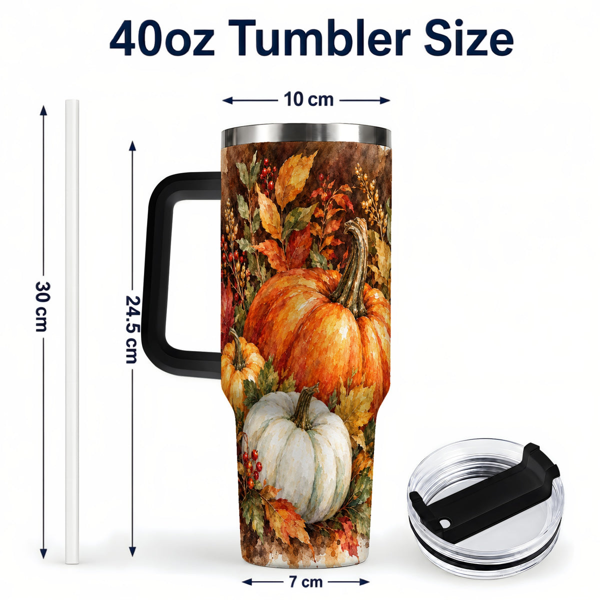#pl[40oz|Black] Autumn Pumpkin Harvest 40oz Tumbler with Handle, Fall Travel Cup