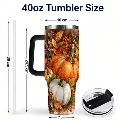 #pl[40oz|Black] Autumn Pumpkin Harvest 40oz Tumbler with Handle, Fall Travel Cup