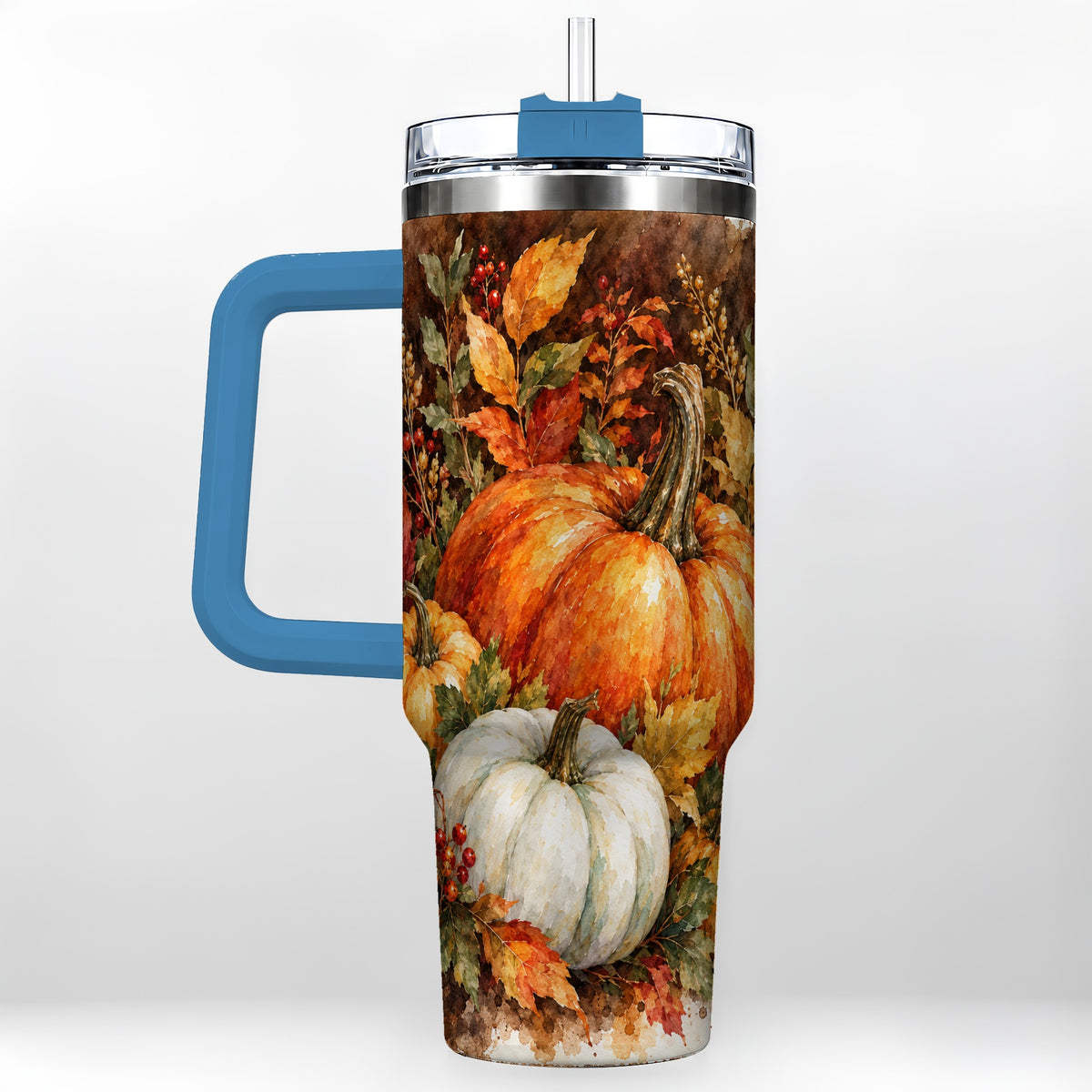 #pl[40oz|Blue] Autumn Pumpkin Harvest 40oz Tumbler with Handle, Fall Travel Cup