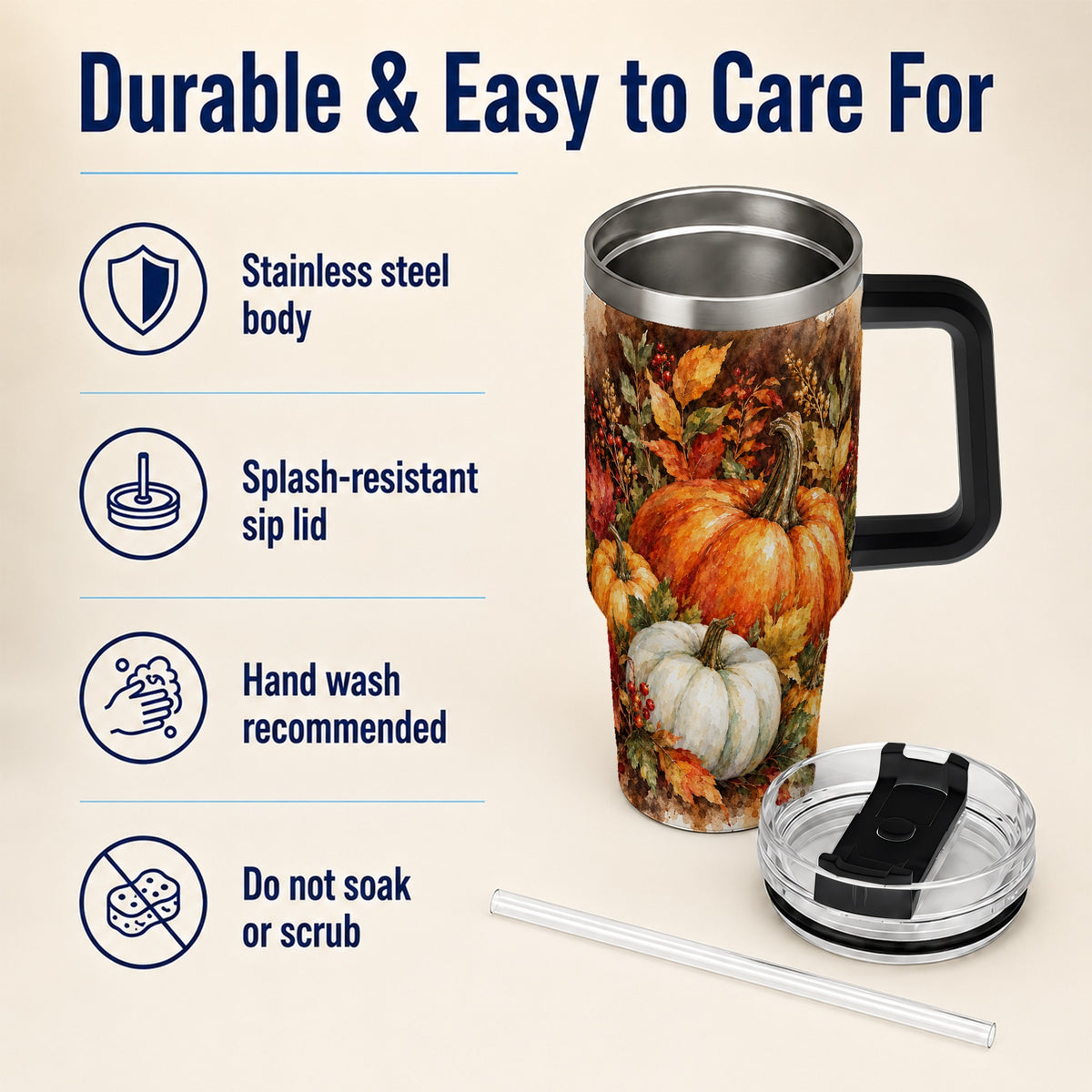 #pl[40oz|Black] Autumn Pumpkin Harvest 40oz Tumbler with Handle, Fall Travel Cup
