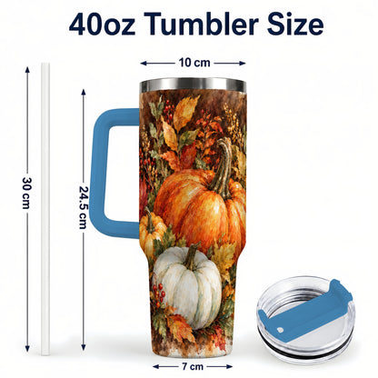 #pl[40oz|Blue] Autumn Pumpkin Harvest 40oz Tumbler with Handle, Fall Travel Cup