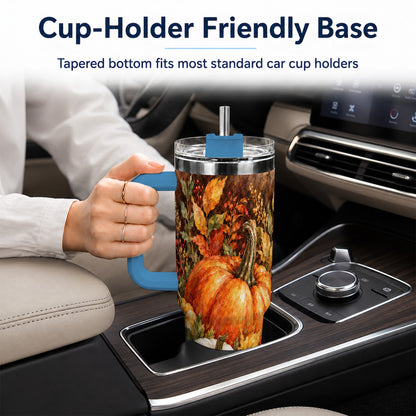 #pl[40oz|Blue] Autumn Pumpkin Harvest 40oz Tumbler with Handle, Fall Travel Cup